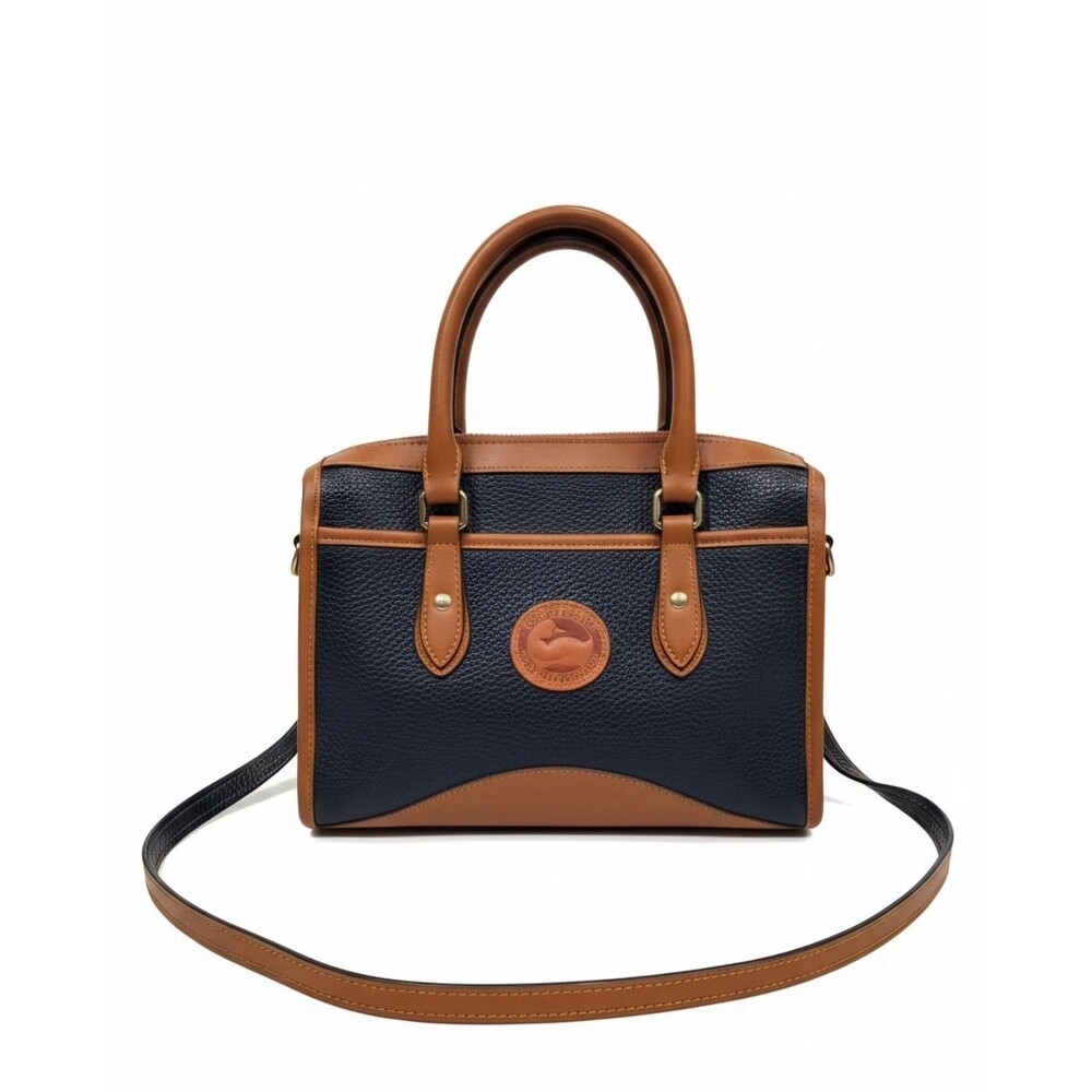 Dooney & Bourke All Weather Leather Bag Navy Tan Duck Logo Vintage...